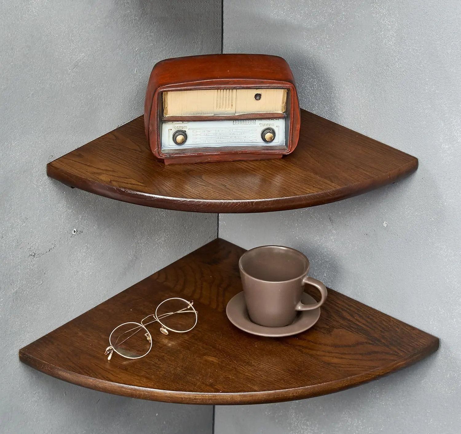 Высокое качество 2 шт. 12-дюймовая плавающая угловая полка из массива дуба Угловые настенные полки круглые угловые