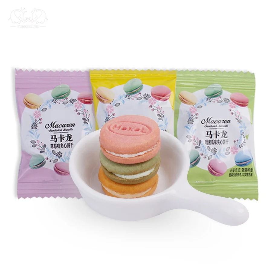 Halal Galletas Biscotto Bag Pack Fruit Assorted Baked Goods Mini Macaron Cookies Cream Sandwich Biscuit