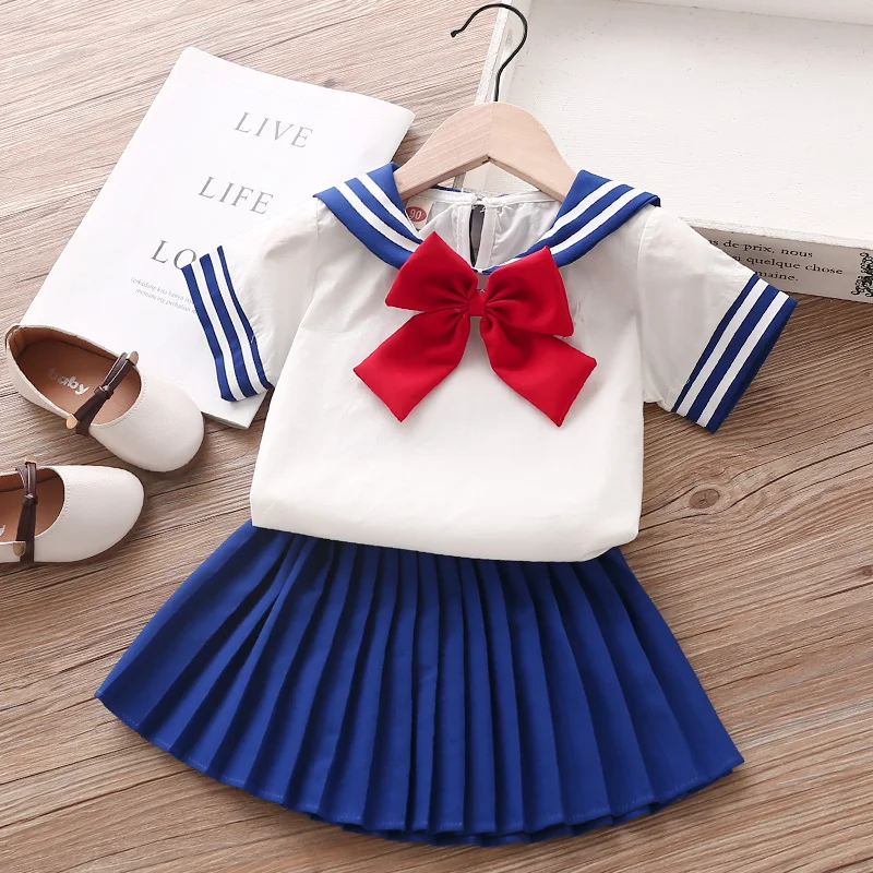 Bulk Wholesale Clothing Cute Young Girls dressed Navy White Uniform College Girl Dress From China Supplier