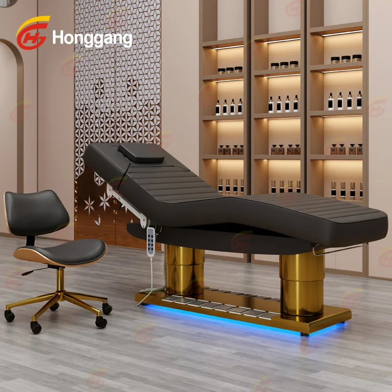 High-End Salon Furniture: 4-Motor Electric Thai Beauty Care Bed with Memory Foam Cushion for Facials, Eyelash Extensions, and Ma
