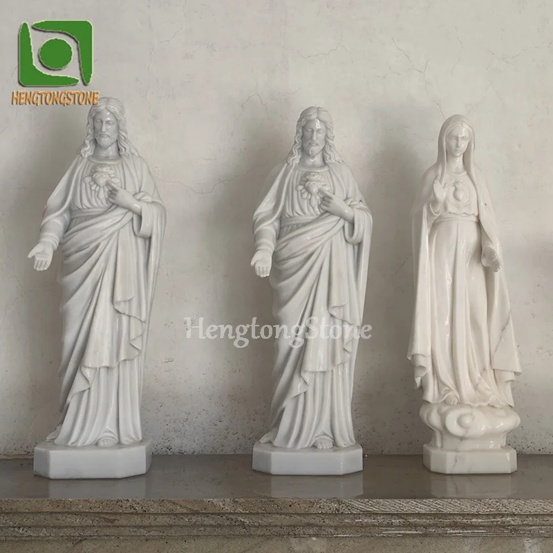 Religious Sculpture Small Size H62cm Marble Jesus And Virgin Mary Statue In Stock
