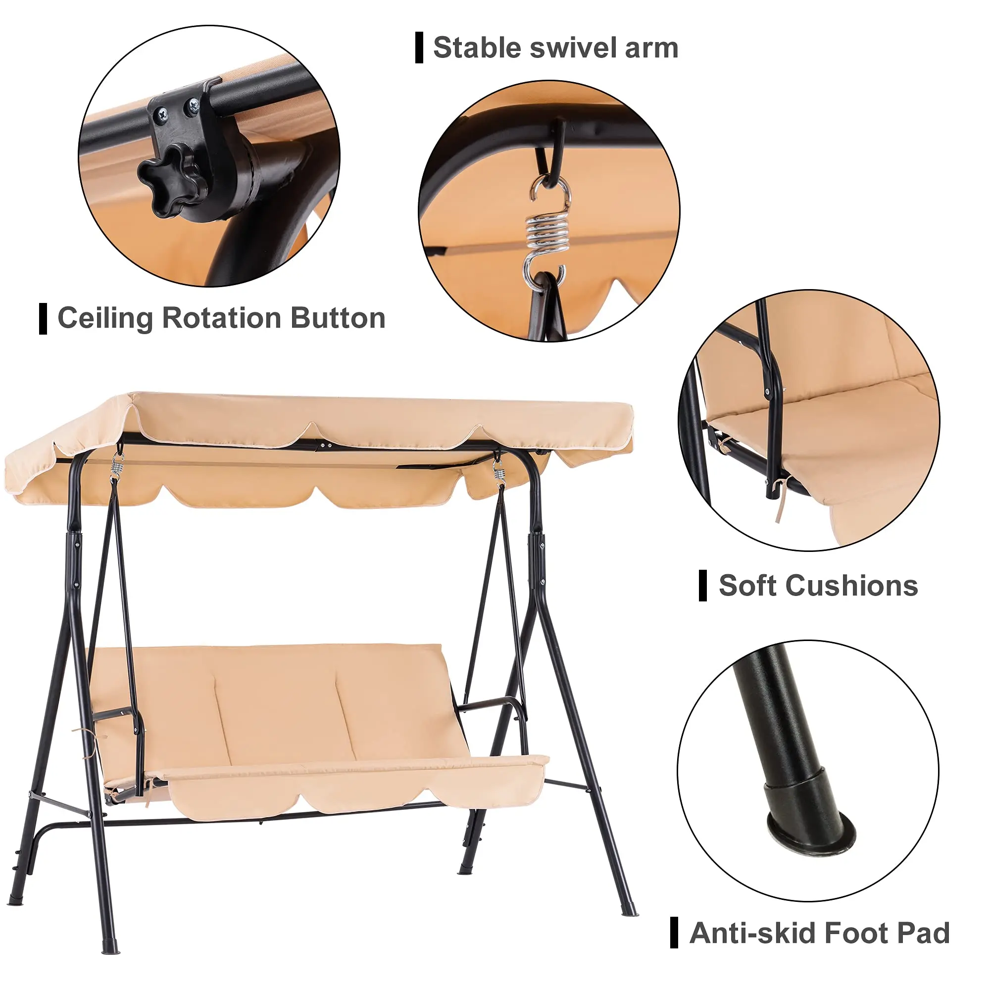 Lonsen Outdoor Handmade  Seat Rattan Hanging Patio Swinging Chairs Wicker Swing Egg Chair For three Person