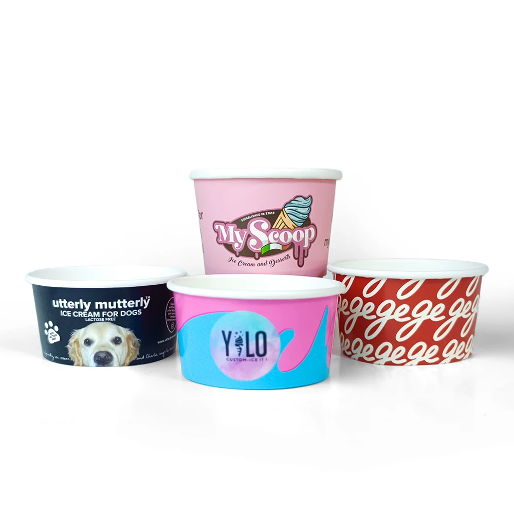 ZJPACK Custom Yogurt Packaging Boxes Frozen Food Container With Wooden Plastic Spoon Takeout ECO Friendly Ice Cream Pap