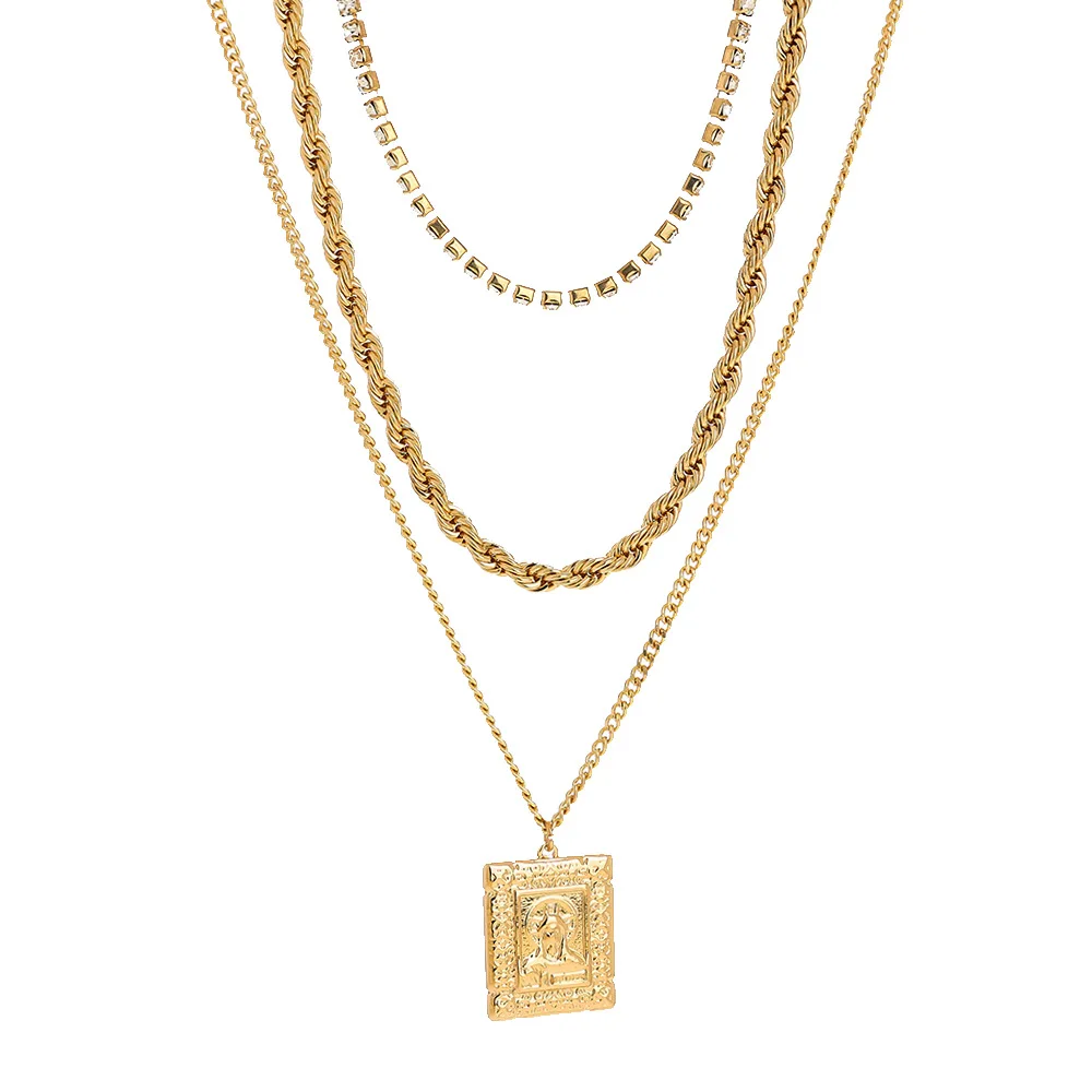 
Good Price Wholesale newest three pieces chains necklace set separatable DIY neckwear jewelry HIP HOP figure pendant necklaces 