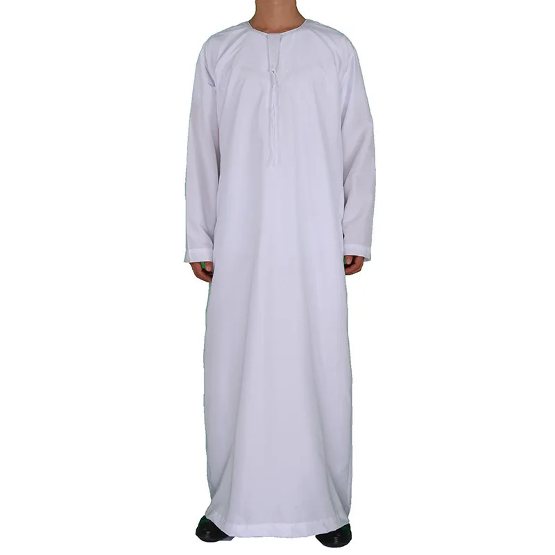 Custom Classic White Color Saudi Men Arab Button Up Long Gown Kaftan Traditional Ethnic Thobe with Pockets