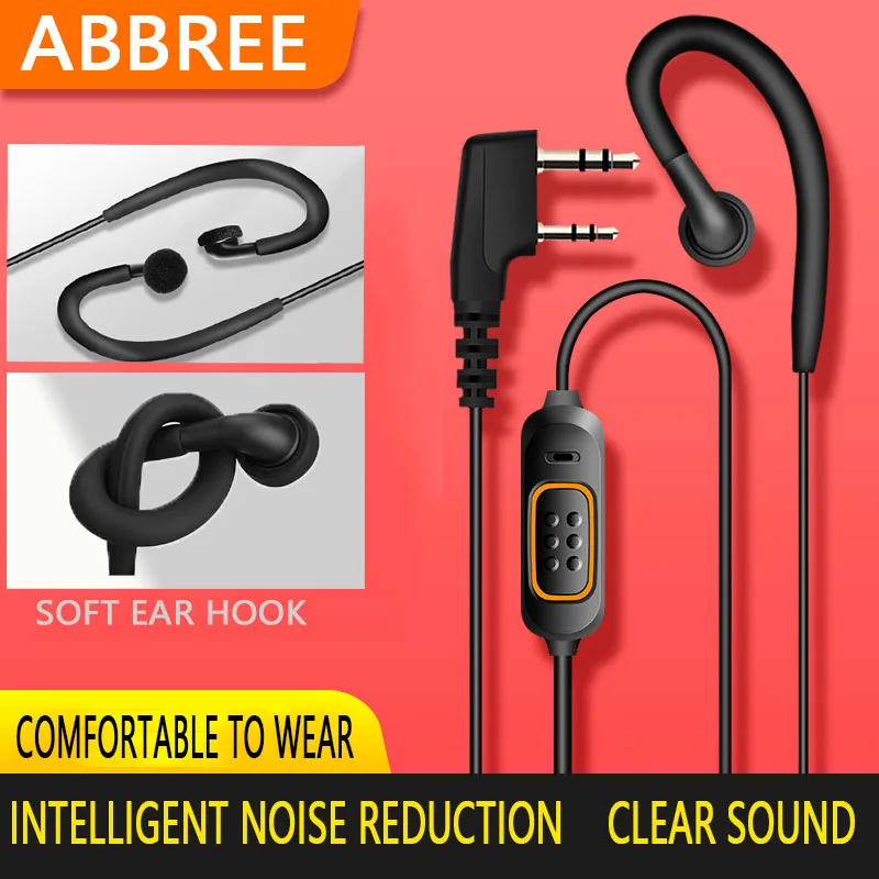 ABBREE 2 PIN гарнитура PTT MIC ушной крючок иди и болтай Walkie Talkie “иди вкладыши переговорные наушники для BAOFENG