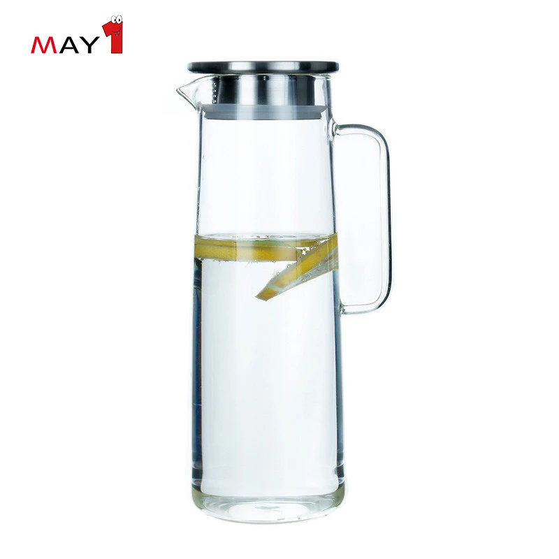 Classical With Steel Lid High Quality Hot Or Frozen Water Glass Jug glass water pitcher