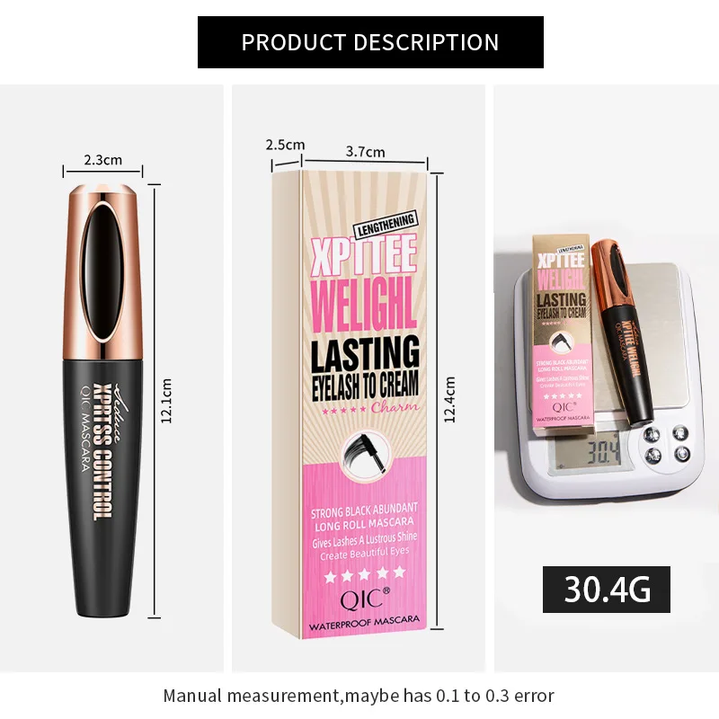 Large eye 4D mascara waterproof, non -fainted, dense fibrous long curl long curled mascara