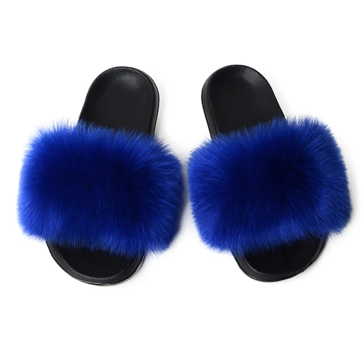 
Wholesale Faux Fur Slides Women Fur Slippers Furry Raccoon Sandals Fake Fox Fur Flip Flops Home Fuzzy Casual Plush Shoes 