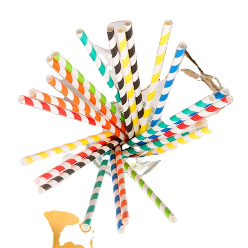environmental protection paper straw 6*197 mm color stripes creative decorative paper milk juice straw