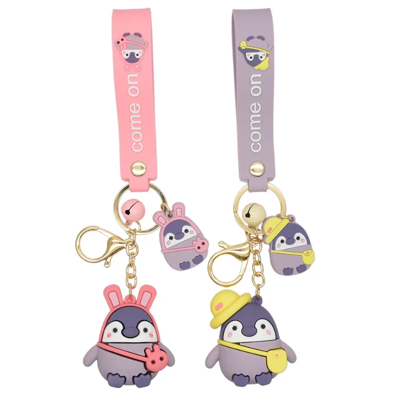Penguin Cartoon Keychain Cute Positive Energy Creative Car Key Chain Cool Bag Pendant Kids Gift Boy Girl Keyring