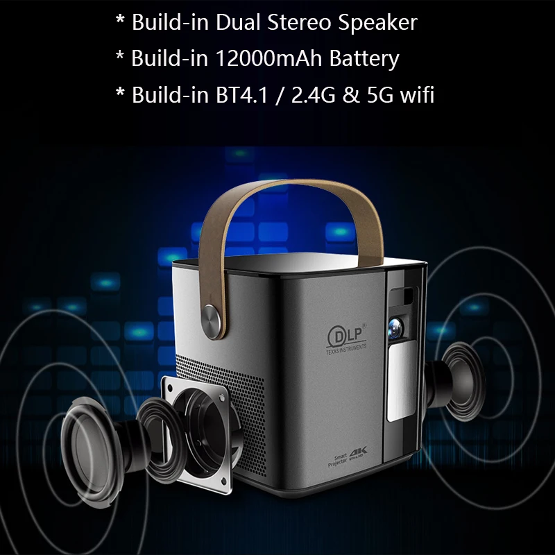  Бесплатная доставка мини-проектор P12 4K 3D с 2 активными 3D-очками умный проектор 5G wifi full hd 1080p видеопроектор для