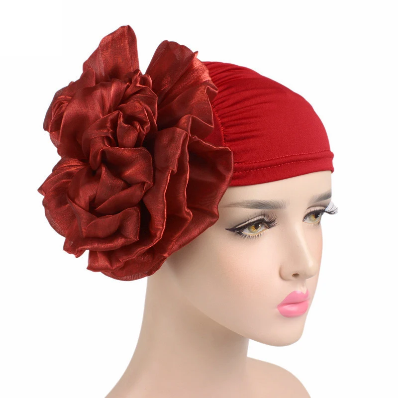 woman plain headwrap big flower bonnets turbans muslim head turban cap hijab fancy head wrap beanie sale for ladys