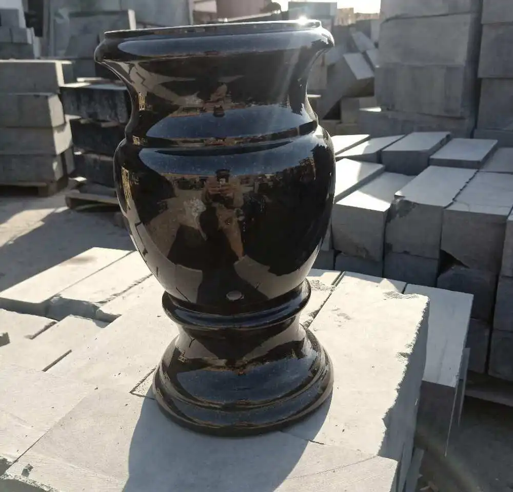 New Design Black Granite Vase Monument Flower Vase For Cemetery Grave Natural Stone Tombstone Vase