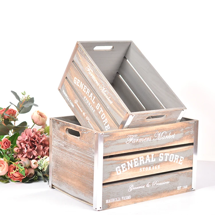 Factory Custom Wholesale Vintage Recycled Visit Old Chic Unfinished Wood Fruit Crate Wooden Crate Box