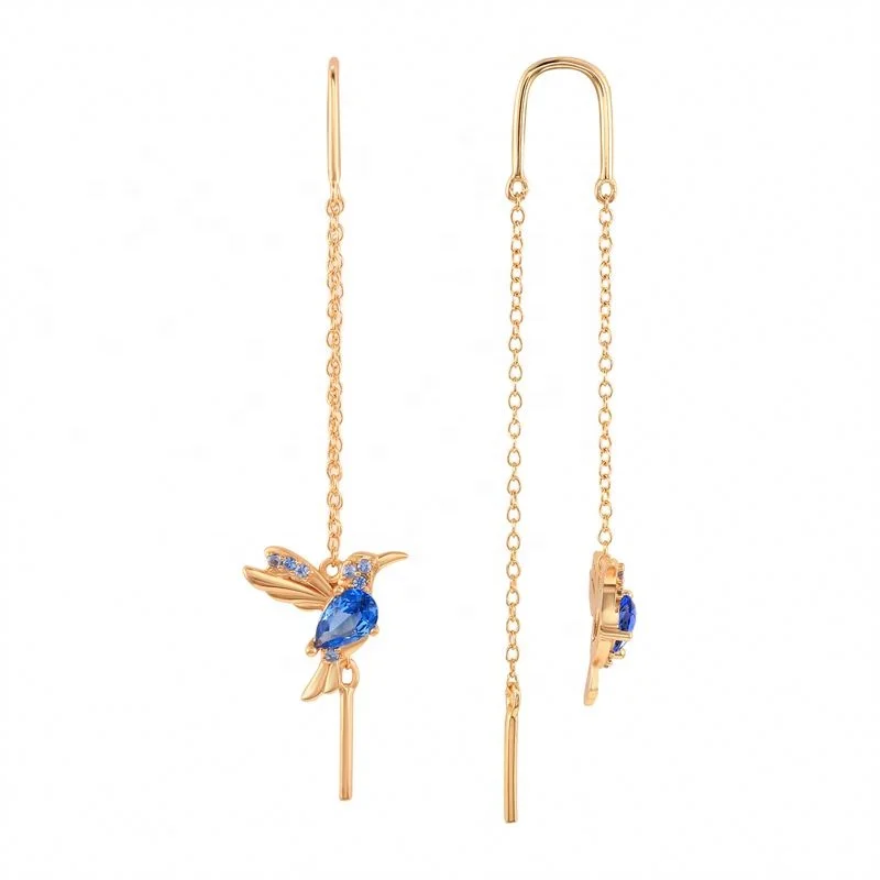 925 sterling silver animal bird swallow multicolored zircon pendant tassel link ear line statement earrings