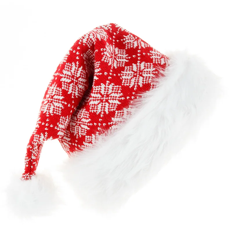 Hot Selling Christmas Cosplay Party Holiday Women/Men Big ball Plush knitted Christmas santas hat