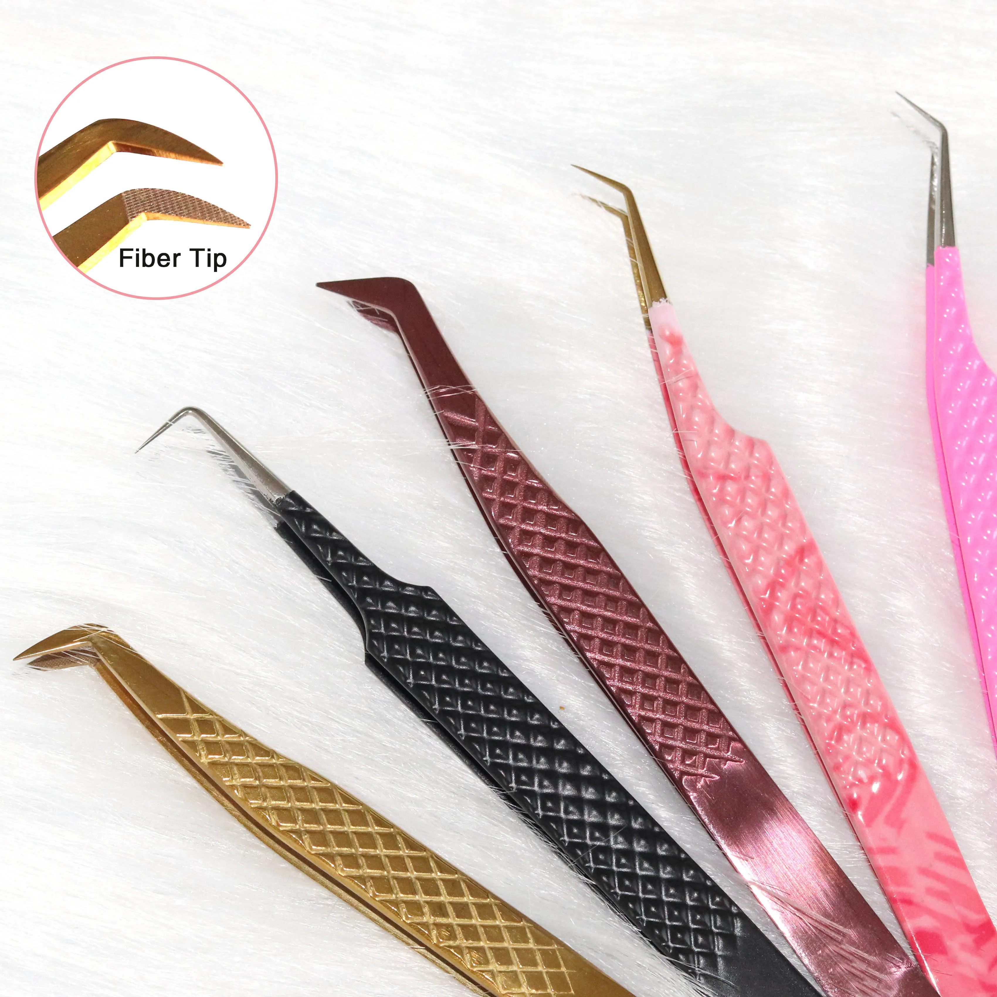 Professional Eyelash Extension Tweezers with Custom Logo Stainless Steel 90 Degree Tweezers Fiber Tip Tweezers