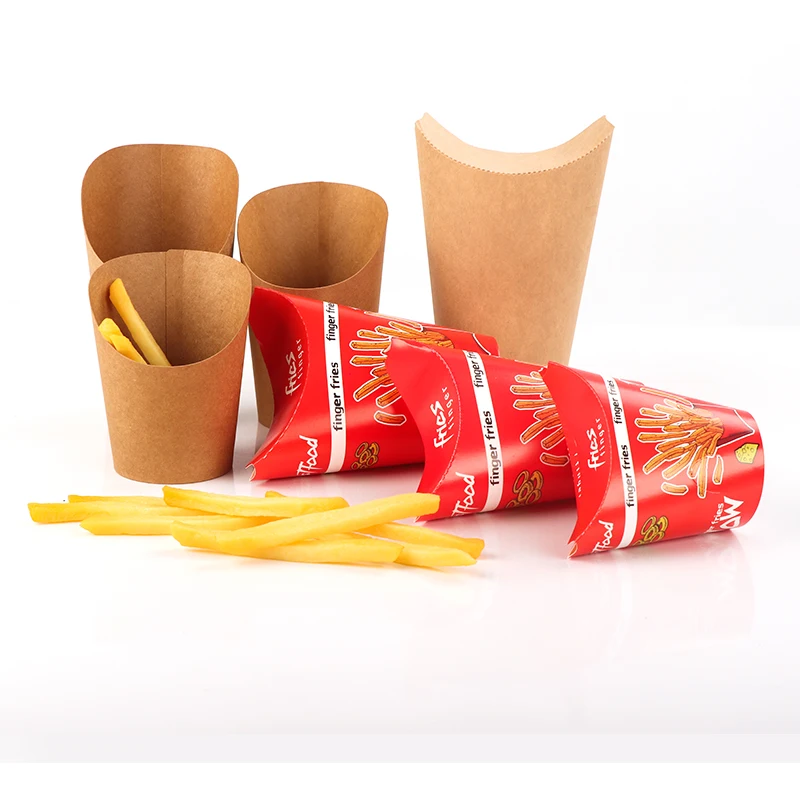 Professional manufacturer french fries paper cone Popcorn bucket brown kraft take away chip cup