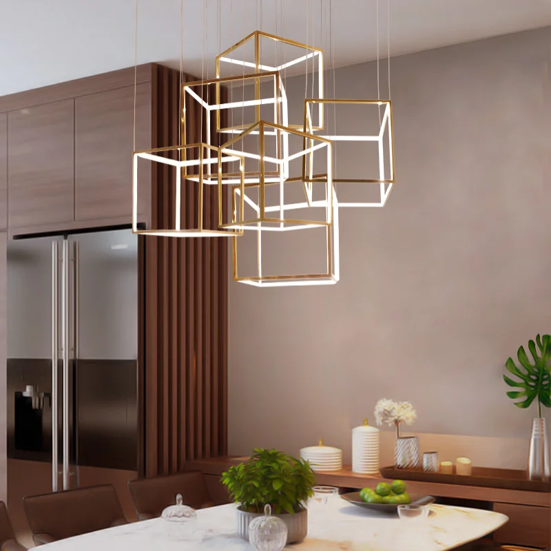 Modern LED Square Stainless steel gold luxury home decor Pendant lamp Chandelier