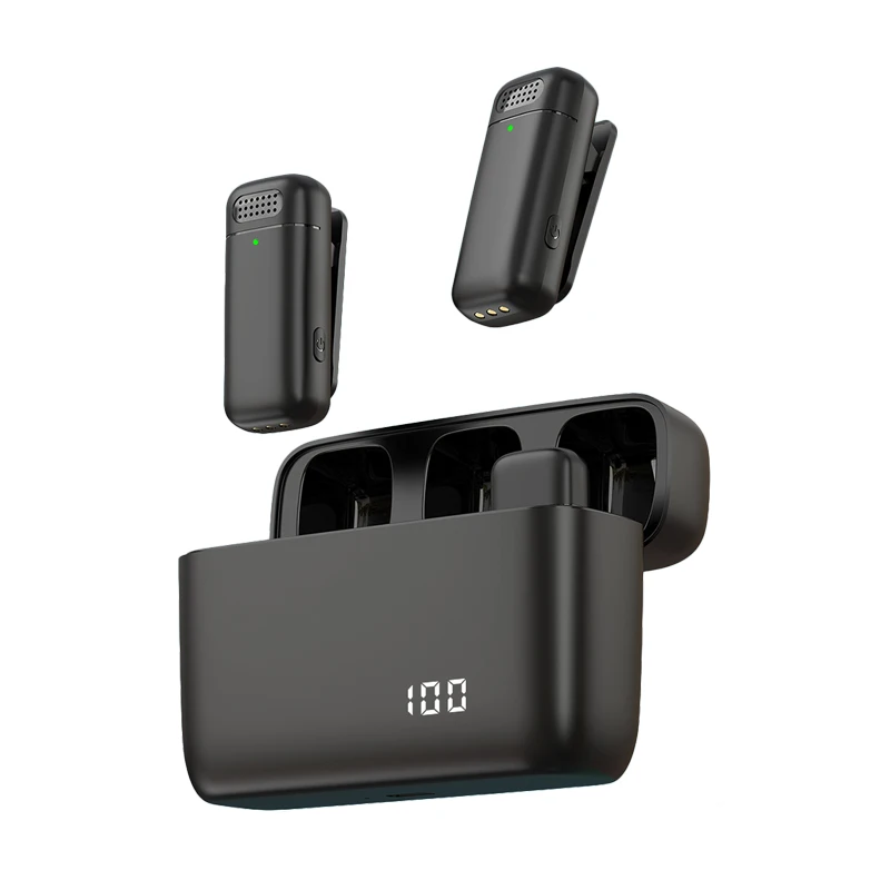 Tiktok Audio Video Recording Wireless Lavalier Mic Microphone For IPhone Android With Charging Case