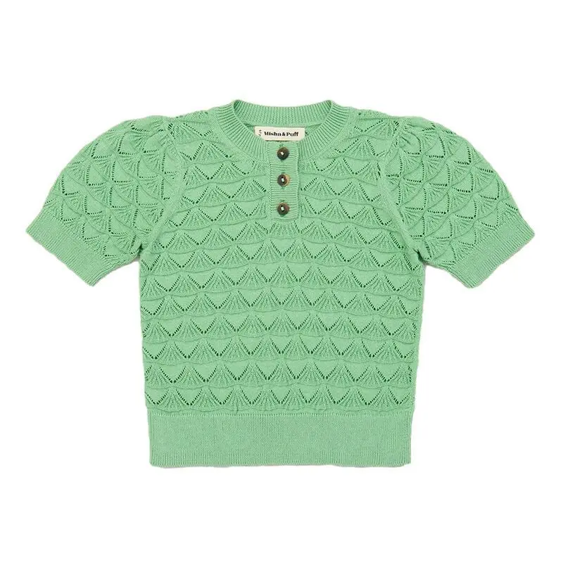 Custom summer short sleeve knitwear crochet knit tops t shirts for girls