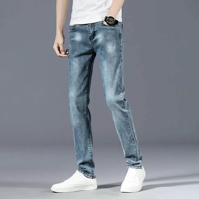 High Quality of Exports Skinny Jeans for Men Stylish Blue Gray Vintage Softener Straight Knitted Jean Material 10 Fabric WASHED