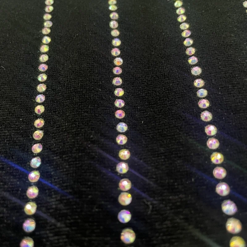 Popular Gorgeous AB Rhinestone Gemstone Hot Drilling Stripe Pattern Velvet Fabric for Custom