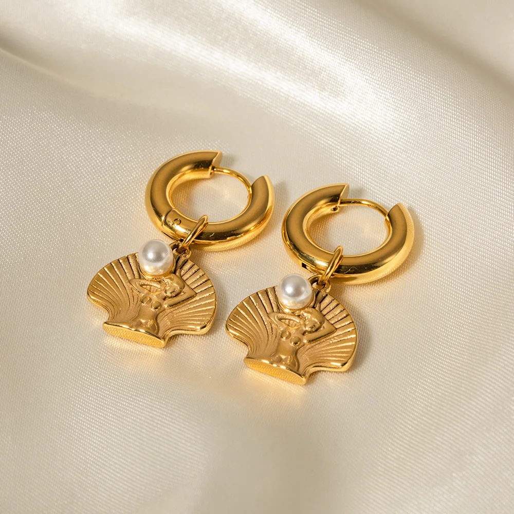LIQI New Arrival Ocean Series Women 18k Gold Plated Stainless Steel Hammer Textured Spiral Chunky Shell Stud Earring