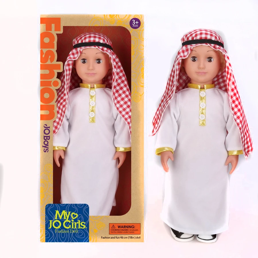 New Arabic doll toy 18inch muslim boy doll with headscarf White Gown dolls for kids