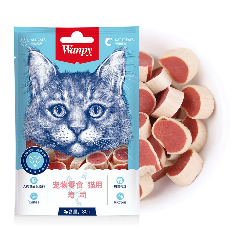 Сушеные закуски для кошек Wanpy Мягкие Куриные тертый тунец со вкусом сушеного мяса удовлетворения кошачьего желания 25 г упакованных мясных полосок корма домашних животных