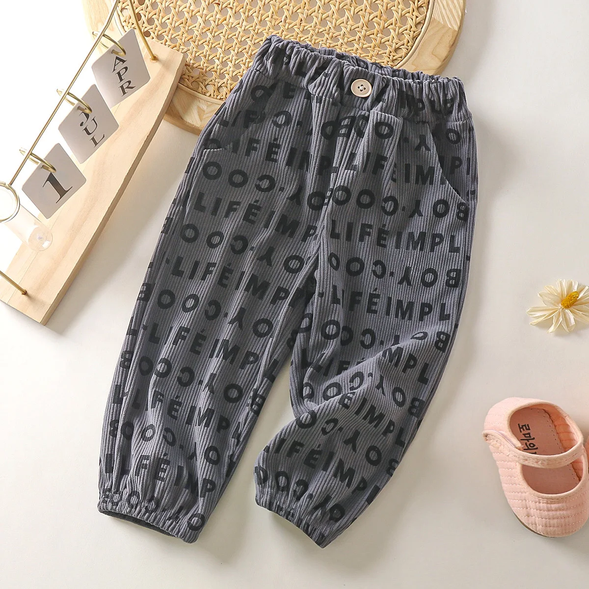 Autumn and winter new boys and girls baby spot trousers jacquard casual pants