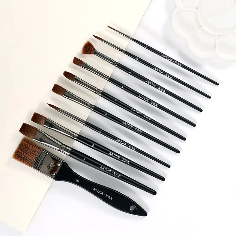 Professional High Quality Wood Handle With Bristle Hair Material Brush Set For Painting