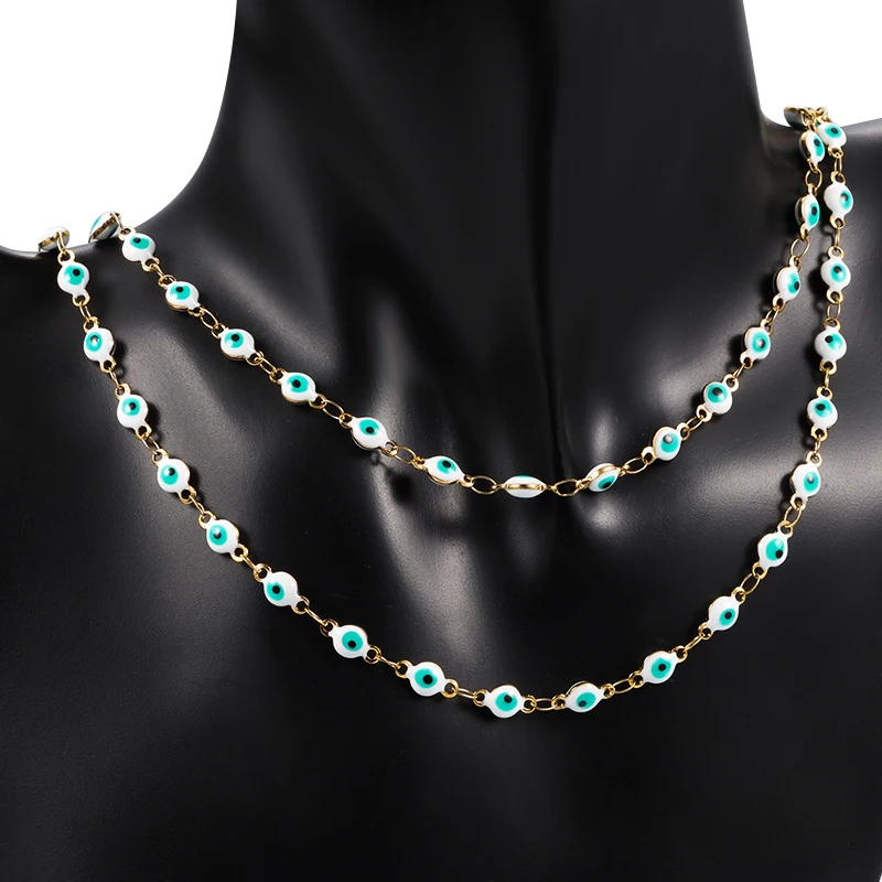 Vintage Style Turkish Devil Eye 18K Stainless Steel Chain Unisex Necklace Fashion Jewelry Making Component & Accessory