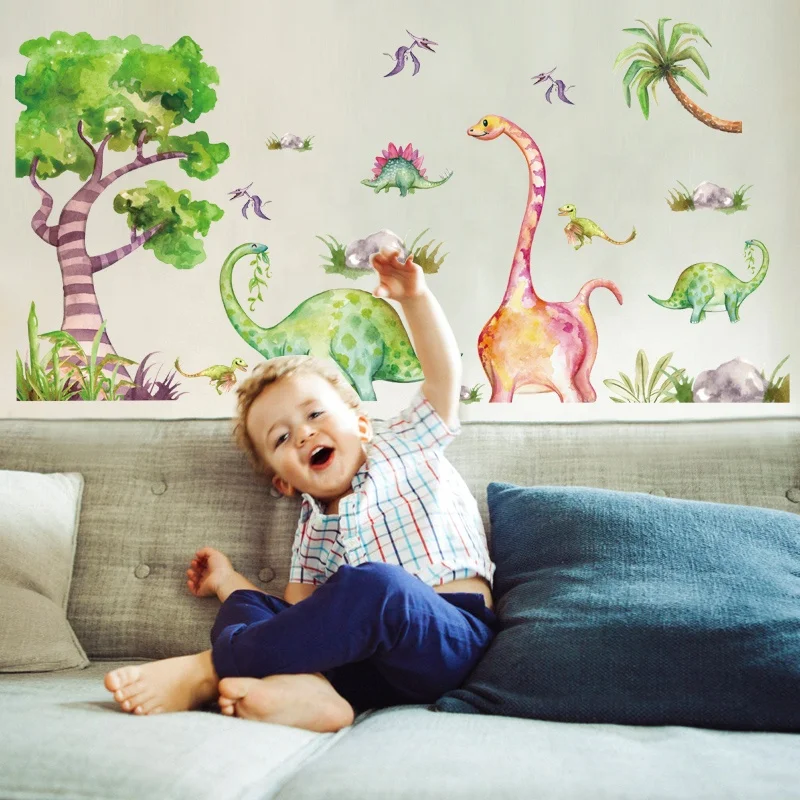 
HM92028 Cartoon Dino Wall Sticker Removable DIY Vinyl Colorful Dinosaur Kids Bedroom Decor 