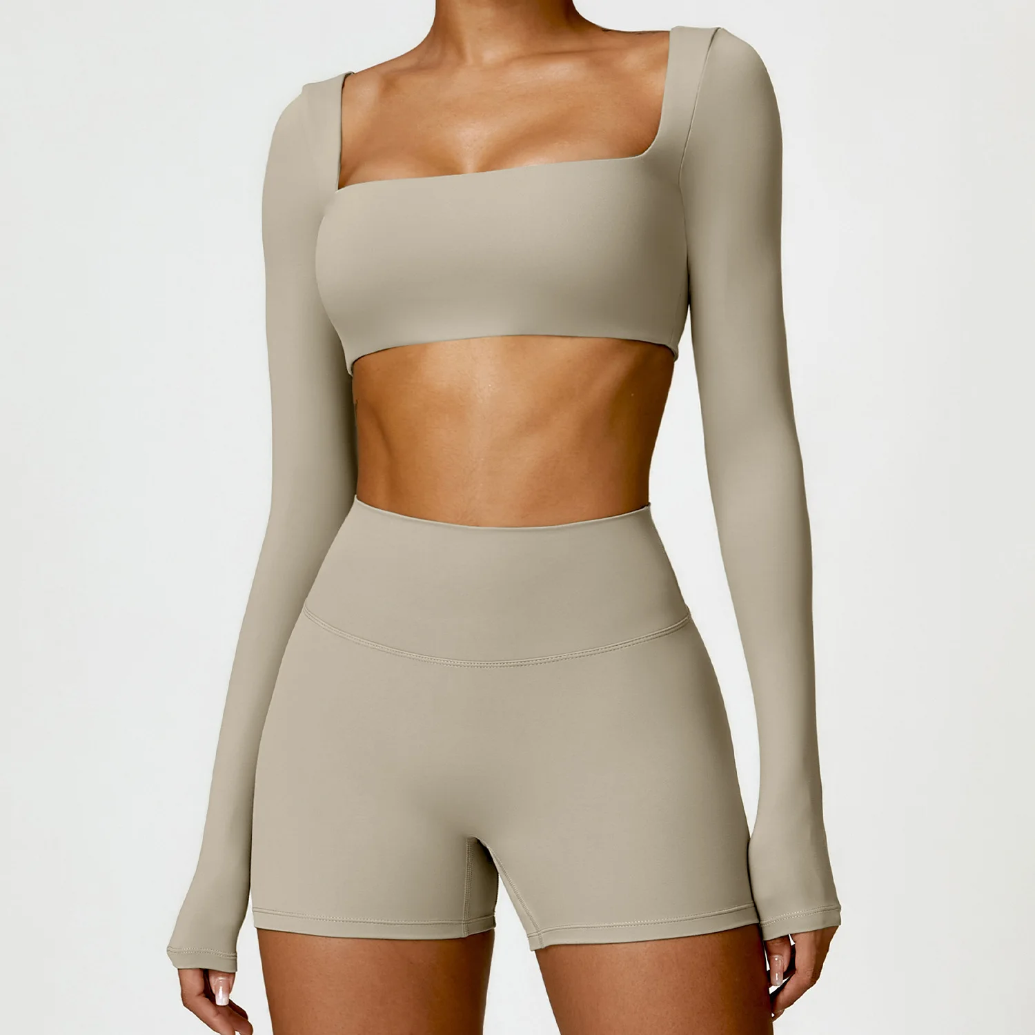 Hot Selling Women Lightweight Square Neck Running Outfits High Stretch Long Sleeve T Shirt Gym Yoga Crop Tops