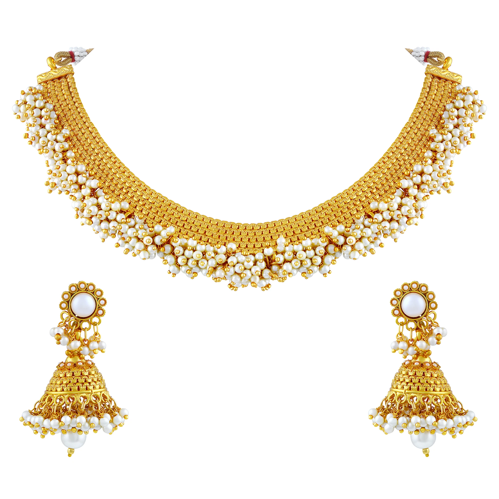 
Wholesale Indian Asmitta Fancy Filigiree Design 1 Gram Gold Plated Choker Style Necklace Set For Women 