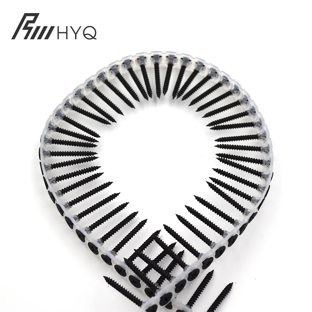Low Carbon 3.5*25mm 3.5*35mm Plastic Strip Drywall Screws Black Steel Collated Drywall Screws