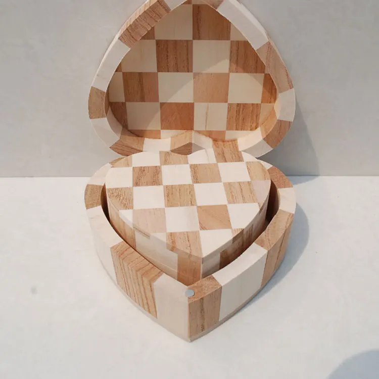heart shape wooden boxes with hinged lid wood engagement ring gift box