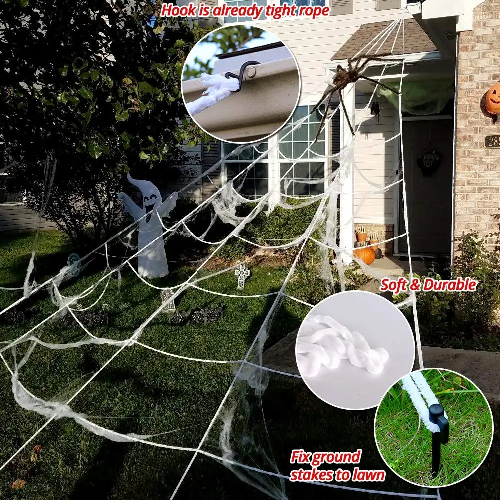 JOYEN Wholesale Spider with Triangular Huge Spider Web for Indoor Outdoor Halloween Decorations Yard Home