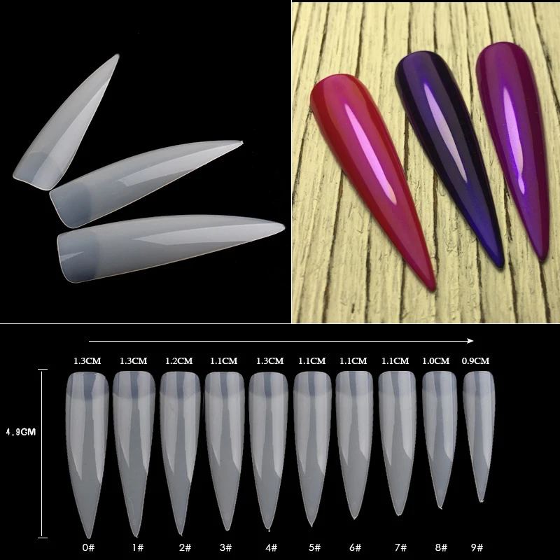 100pcs/set Nail Art Tips Long Salon Stiletto Plastic French Salon Acrylic Nail Art False Nail Tips