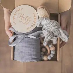 Hot sale new Diy baby gift baby shower gift set Milestone cards muslin comforter blanket Towel Baby Rattle Teething Toy Bathing