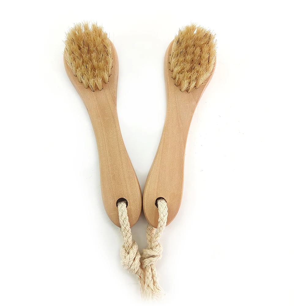 Wooden Face Cleansing Brush for Facial Exfoliation, Natural Bristles Brush For Dry Brushing