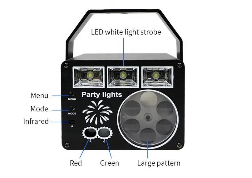4 in1 RGB Laser Led Effect Light DJ Disco Light RGBW 48 Patterns Strobe LED Beam Stage Light for Holiday