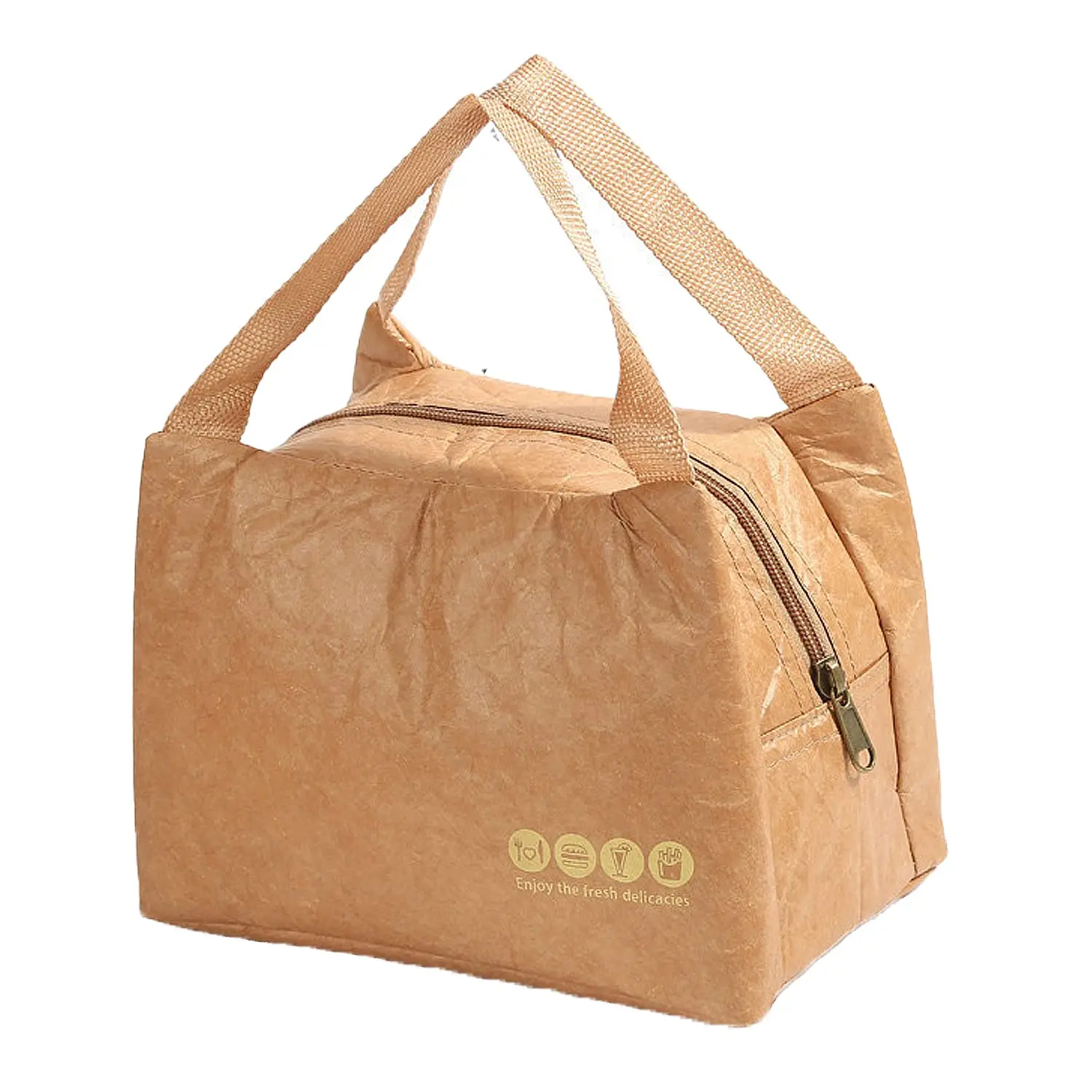 Reusable Easy To Carry Waterproof Washable Brown Tyvek Thermal Insulated Lunch Dupont Paper Cooler Bag For Work School Picnic