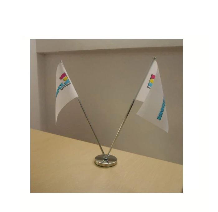 Custom Logo Design Single Double Side Mini Desk Flag With Metal Pole And Base Small Table Flag For Office