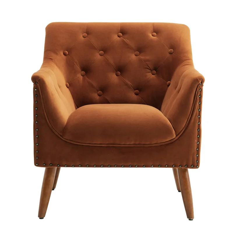 Wholesale American light luxury retro velvet fabric solo sofa tiger chair small living room bedroom casual European style French