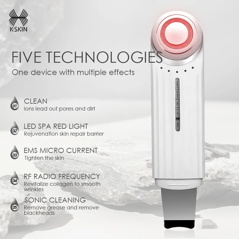 KSKIN Ultrasonic Skin Scrubber Ems Portable Wireless Charging Electric Sonic Facial Dead Skin Scrubber