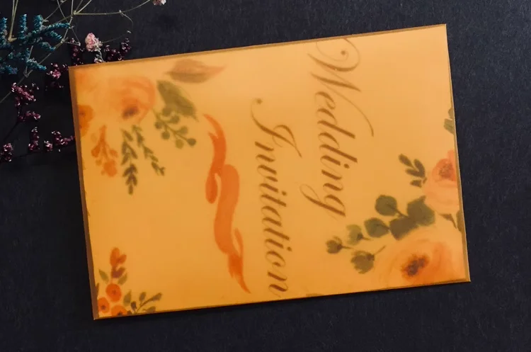 Custom Printed Designer Card Wedding Invitation Card With Transparent Color Vellum Paper Envelope