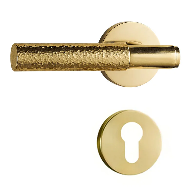 KOPPALIVE Italian Style Luxury Hammer Pattern Brass Gold Interior Bedroom Passage Privacy Door Lever Handles